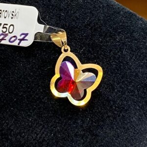 پلاک طلا سواروسکی پروانه قرمز 145588