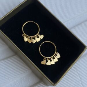 گوشواره طلا حلقه ای با آویز پولک قلب 127095