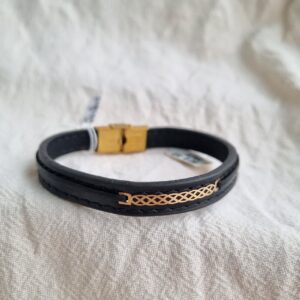 دستبند طلا چرم مشکی 340834